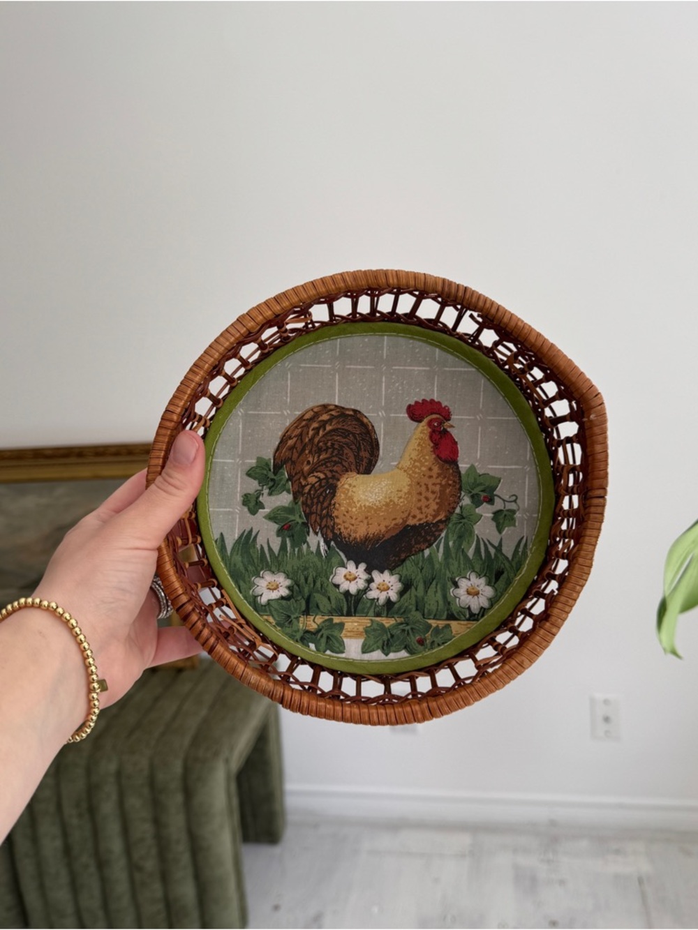 Vintage Chicken Rattan Basket | Farmhouse Egg Basket Cottagecore Kitchen Decor
